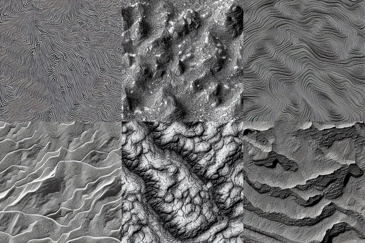 Prompt: terrain heightmap texture, white on black, ultrafine detailed generative art