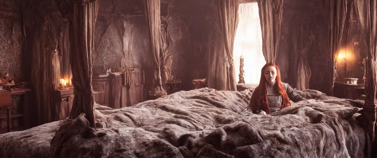 Image similar to movie still 4 k uhd 3 5 mm film color photograph of an sansa stark bedroom in winterfell