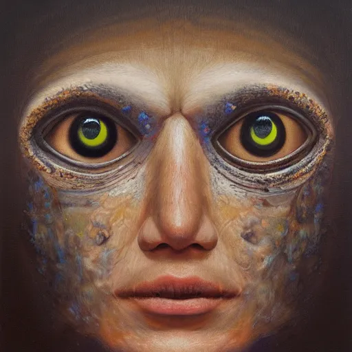 Prompt: a highly detailed portrait of a face made of scary eyeballs, oil on canvas, paul lehr, fine art, masterpiece, 8 k, 4 k, detailed line art, sharp
