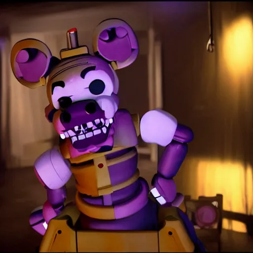 Image similar to FNAF the movie, realistic, on set photo, 4k, creepy