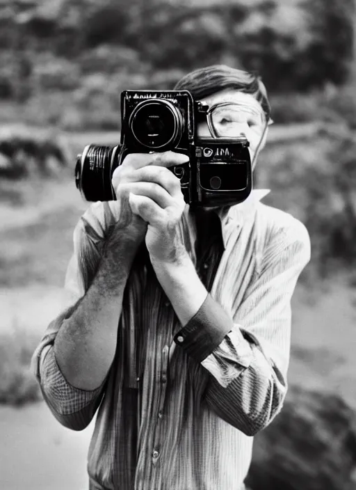 Image similar to a man in the 1 9 7 0 s holding a camera