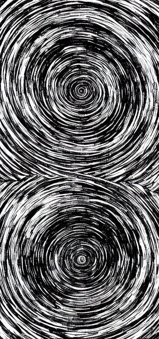 Image similar to A black hole with event horizon in the center with space around it, high detail, Junji Ito