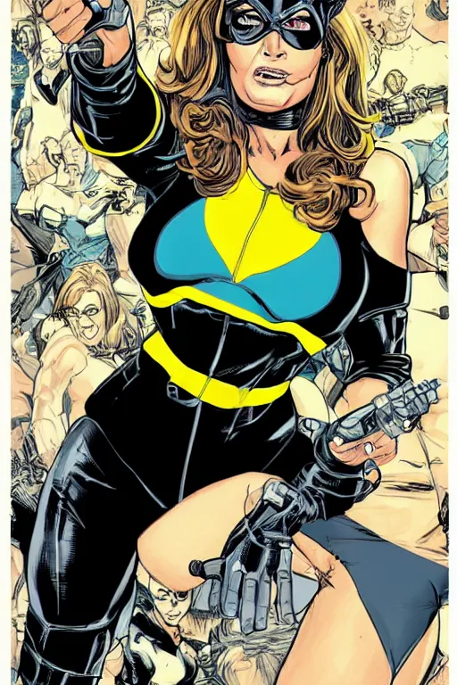 Image similar to sarah palin as black canary, full body, vector image, comic books style, very detailed, by jim lee, by todd mcfarlane, by rob liefeld