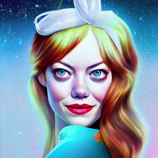 Image similar to digital painting of Emma Stone as a Disney princess wearing snow white's dress, Pixar style, professional studio lightening, volumetric lightening, photorealism by Tristan Eaton Stanley Artgerm and Tom Bagshaw