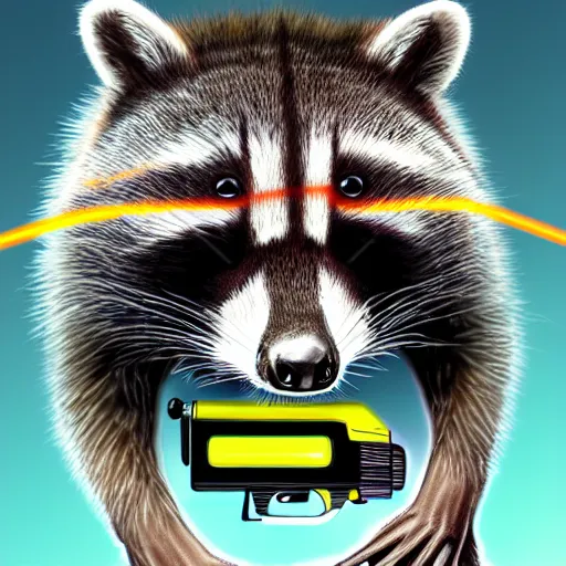 Image similar to racoon holding a laser gun, digital art , centred award winning 4K