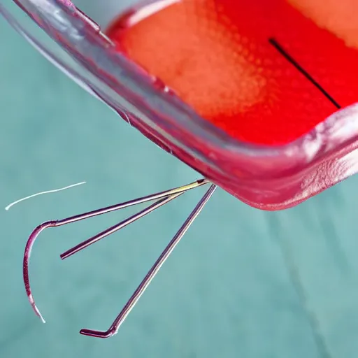 Prompt: photo of a sewing needle stuck in jello