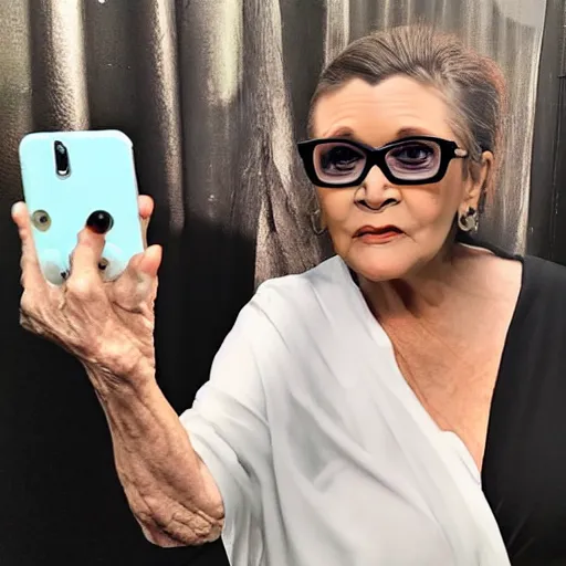 Image similar to carrie fisher showed up for my birthday party! selfie photograph, trending on reddit, 8 k hdr,