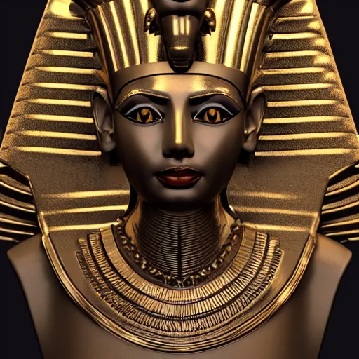 Prompt: 3d render of a pharaoh covered in glowing gold jewelry, octane render, cinema4d, unreal engine, cgsociety