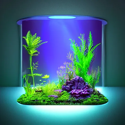 Image similar to glowing aquarium with plants inside digital art scary gothic mysterious