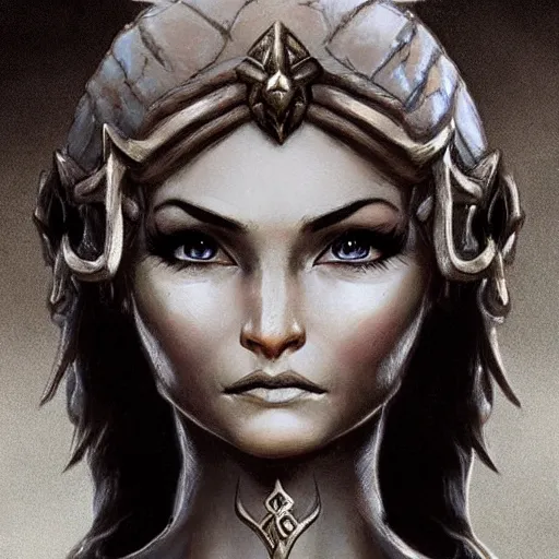 Image similar to elven queen character bust portrait by frank frazetta, fantasy, dungeons & dragons, sharp focus, beautiful, artstation contest winner, detailed