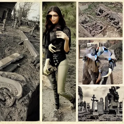 Image similar to archaeological artifact. photograph. death and decay. cemetery; exposed bones. elephant graveyard; cartilage. ancient burial ground. Gigi Hadid, Bella Hadid, Kourtney Kardashian, Kim Kardashian, Kendall Jenner, Kylie Jenner, Khloe Kardashian