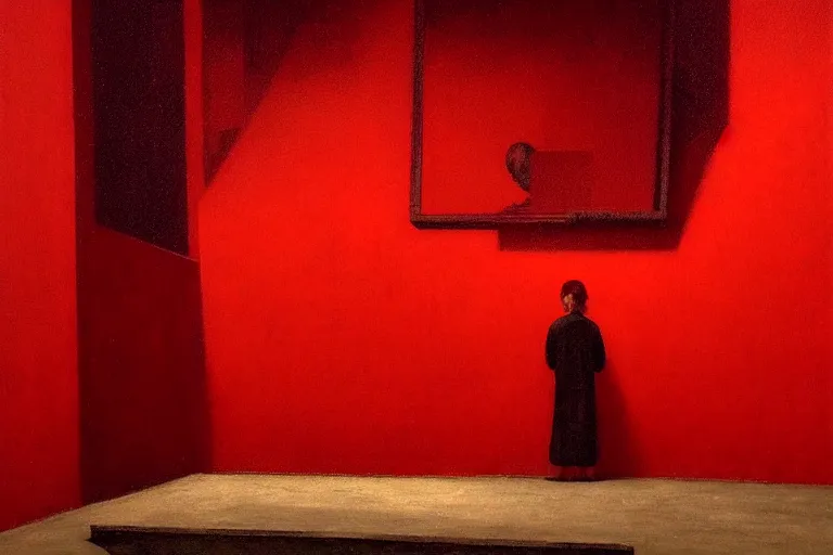 Image similar to only with red, crowd screaming, an exposed picture in a roman theater, in the style of beksinski, parts by edward hopper, parts by rodcenko, parts by yue minjun, intricate and epic composition, red by caravaggio, insanely quality, highly detailed, masterpiece, red light, artstation, 4 k