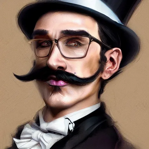 Image similar to hyper realistic dapper fancy luigi wearing a top hat, painted by greg rutkowski, wlop, artgerm