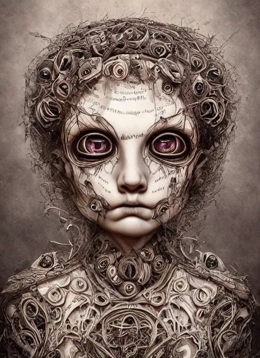 Image similar to portrait of a creepy sculpture, doll eyes, intricate, highly detailed, smooth, digital illustration, the dark and quirky art of scott radke