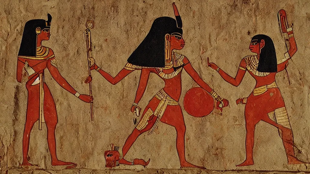 Prompt: ancient egyptian painting of ugandan knuckles