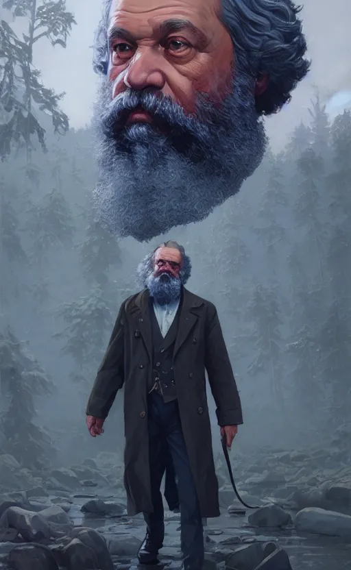 Image similar to highly detailed portrait of karl marx in gta v, stephen bliss, unreal engine, fantasy art by greg rutkowski, loish, rhads, ferdinand knab, makoto shinkai and lois van baarle, ilya kuvshinov, rossdraws, tom bagshaw, global illumination, radiant light, detailed and intricate environment