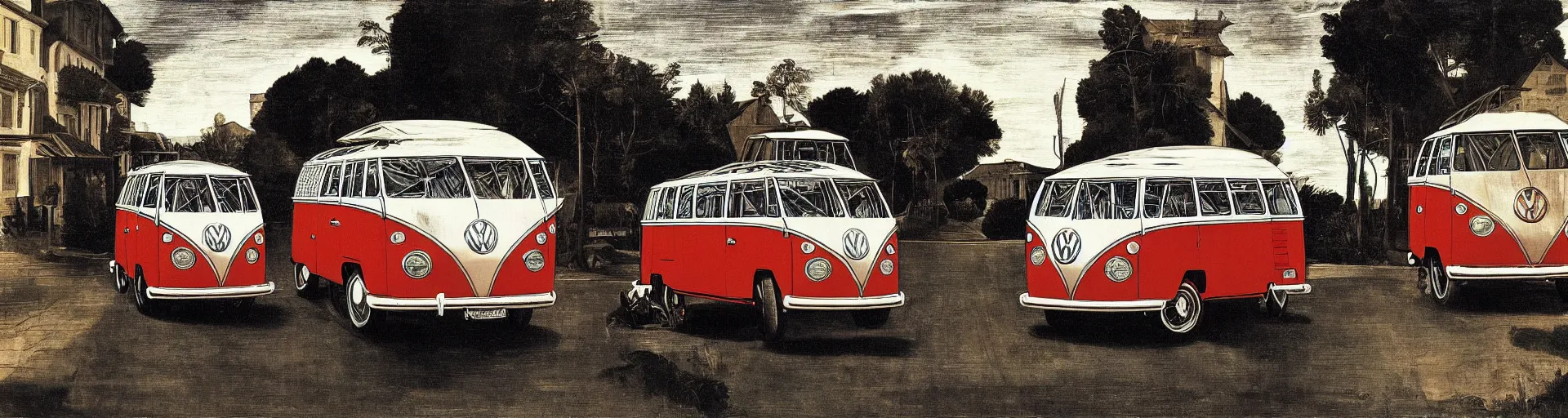 Image similar to vw bus on a street, illustration by caravaggio