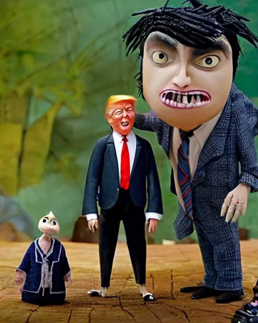 Image similar to photos donald trump as a highly detailed stop motion puppet, in the style of laika studios ’ s paranorman, coraline, kubo and the two strings