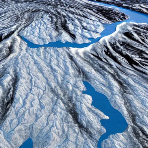 Prompt: aerial shot of permafrost rupturing in siberia, climate change, hyper realism, 8 k, hyper detailed