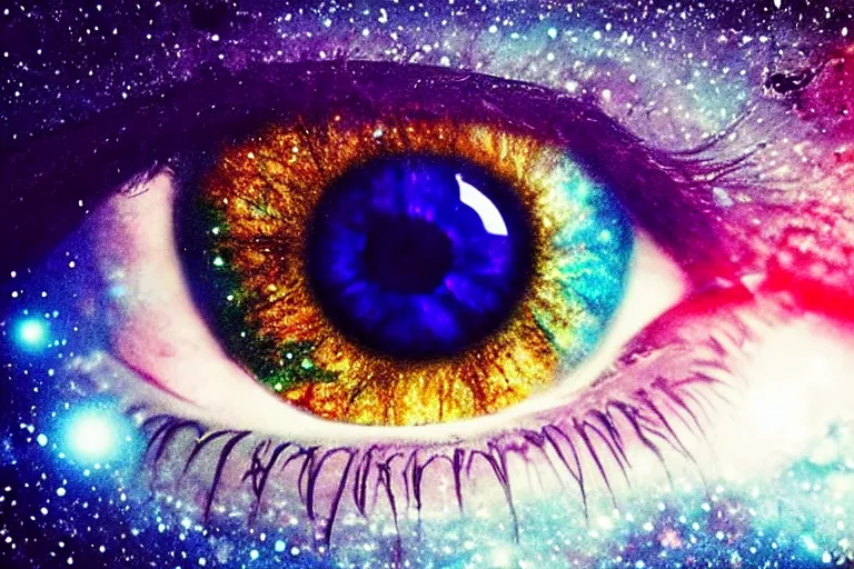 Image similar to a galaxy is inside of an eye, beautiful eye, eye, eye of a woman, realistic, ultra realistic, macro photo, beautiful, digital art, conceptual art, trending on artstation