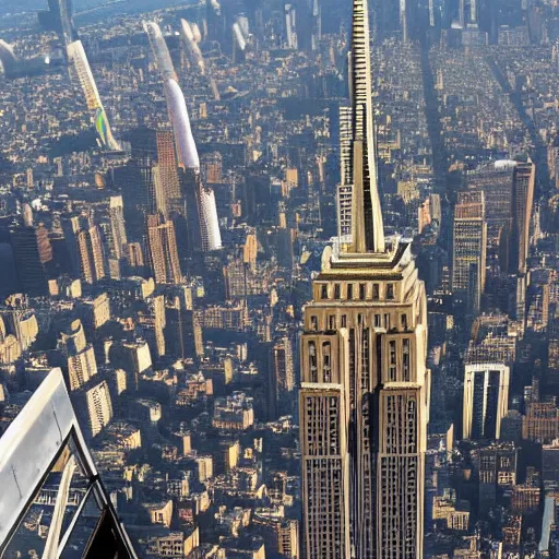 Image similar to giant ant climbing on the empire state building, highly realistic, 4K