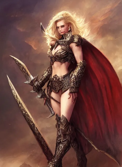 Image similar to a ruthless female paladin, full body, 8 k, hyperrealistic, dragon slayer, hyperdetailed, fantasy portrait by laura sava