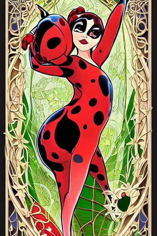 Image similar to art nouveau, miraculous ladybug