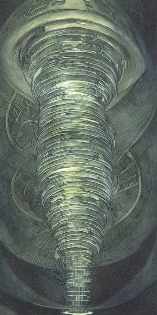 Image similar to a giant beautiful diatom hanging inside a space station, fantasy art by John Howe