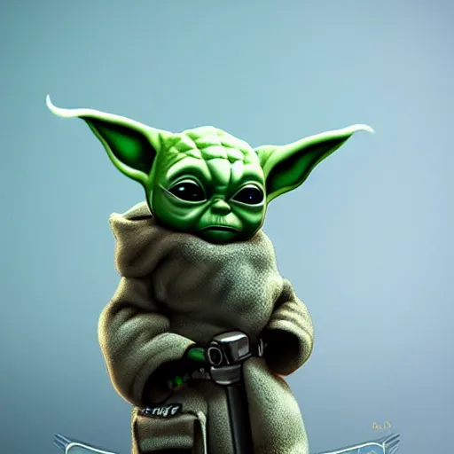 Image similar to epic digital art of baby yoda as a policeman, 8k, cinematic, hyperdetalied, high quality, best on artstation, cgsociety, studio lighting,