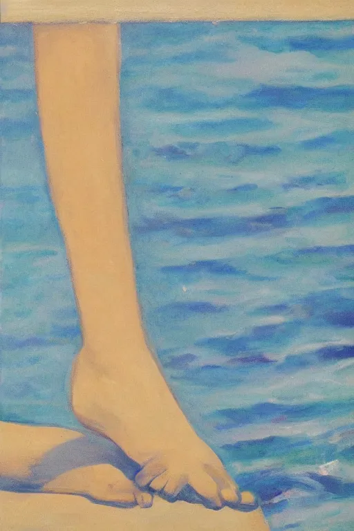 Prompt: the outline of a talon and foot against the backdrop of an ocean, mid century art