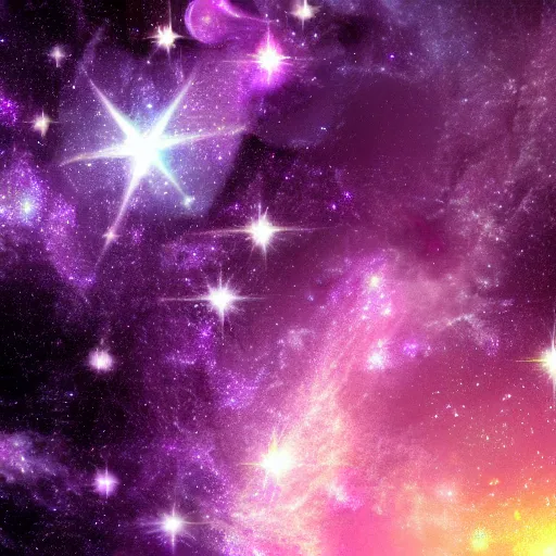 Image similar to anime style hd wallpaper of outer space horizon, glittering stars scattered about, lilac colors