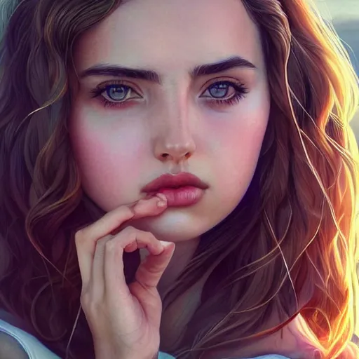 Image similar to a beautiful scenic painting of a beautiful young woman that looks like ana de armas by artgerm and wlop and wes anderson and spike jonze