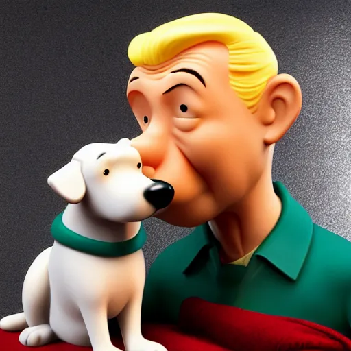 Prompt: tin tin and his white dog by herge, depicted as a pixar character, high quality cg render, 8 k