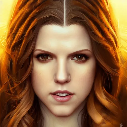 Image similar to a portrait of anna kendrick as a sorceress, urban motifs, intricate, elegant, highly detailed, digital painting, trending on artstation, concept art, smooth sharp focus, illustration, art by artgerm and greg rutkowski