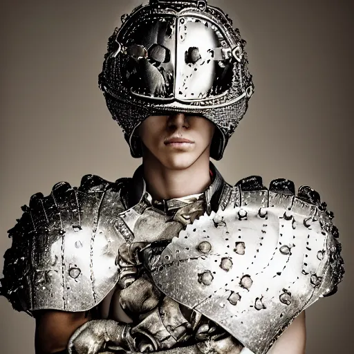 Image similar to a portrait of a beautiful young male wearing an alexander mcqueen armor made of love , photographed by andrew thomas huang, artistic