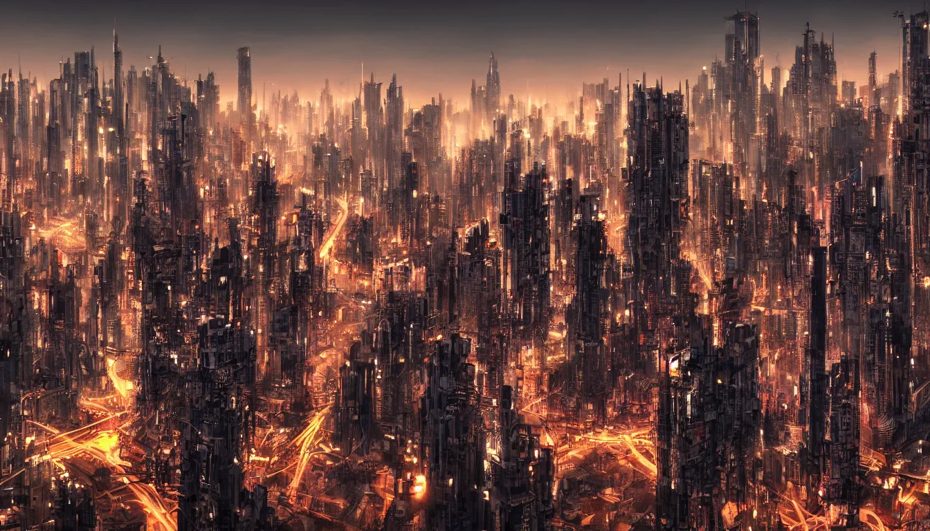 Prompt: evening deprecated cyberpunk city, photo, cool wallpaper for desktop