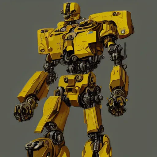 Prompt: yellow mecha with flat conical head, Keetongu Bionicle, by Greg Rutkowski