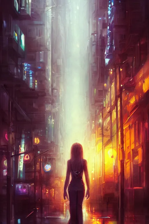 Image similar to a beautiful paiting of Night Life of downtown street by Ross Tran, dark ambient, beautiful, UHD, hyperrealism, Surreal and Fantasy Art, absurdist