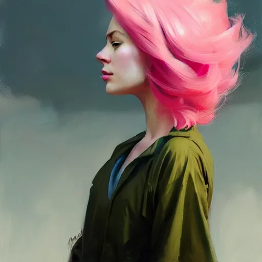 Image similar to greg manchess portrait painting of doradura, pink hair, pale, 1 8, medium shot, asymmetrical, profile picture, organic painting, rainy day, matte painting, bold shapes, hard edges, street art, trending on artstation, by huang guangjian and gil elvgren and sachin teng