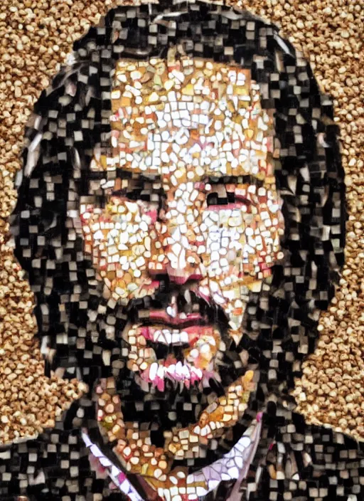 Image similar to a mosaic of keanu reeves made of quinoa seeds