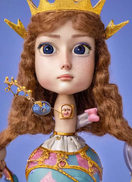Image similar to closeup face profile portrait of tin toy joan of arc as a fairytale princess wearing a crown eating cakes, bikini, depth of field, zeiss lens, detailed, symmetrical, centered, fashion photoshoot, by nicoletta ceccoli, mark ryden, lostfish, breathtaking, 8 k resolution, extremely detailed, beautiful, establishing shot, artistic, hyperrealistic, octane render