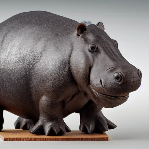 Prompt: a photo of a model hippo made of repurposed elm wood composite with blue epoxy resin, zeiss 1 5 0 mm f 2. 8 hasselblad, award - winning photo