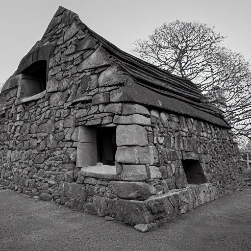 Image similar to medieval scottish blackhouse designed by marcel breuer, fujinon premista 1 9 - 4 5 mm