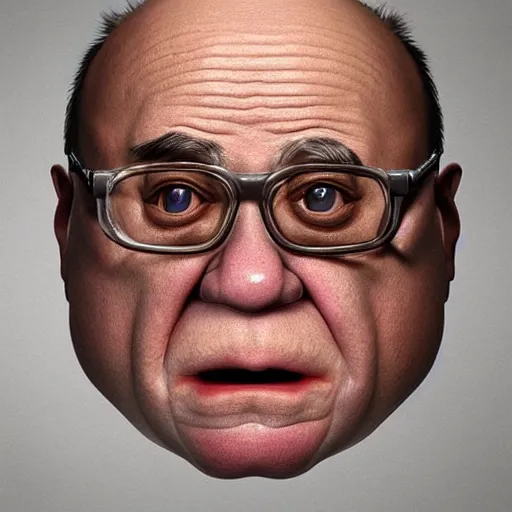 Image similar to hyperrealistic mixed media realistic sculpture of danny devito, stunning 3 d render inspired art by xiang duan and thomas eakes, perfect facial symmetry, hyper realistic texture, realistic, highly detailed attributes and atmosphere, dim volumetric cinematic lighting, 8 k octane detailed render, post - processing, masterpiece,