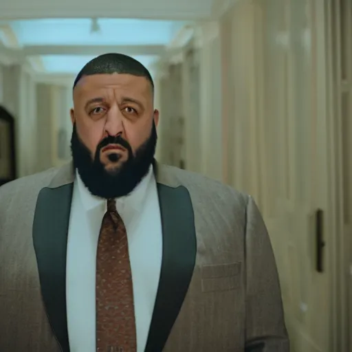 Prompt: a cinematic film still of DJ Khaled starring in The Shining, portrait, 40mm lens, shallow depth of field, close up, split lighting, cinematic