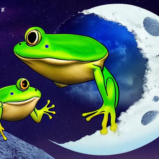 Image similar to a flounder and a frog in love on the moon realistic photo