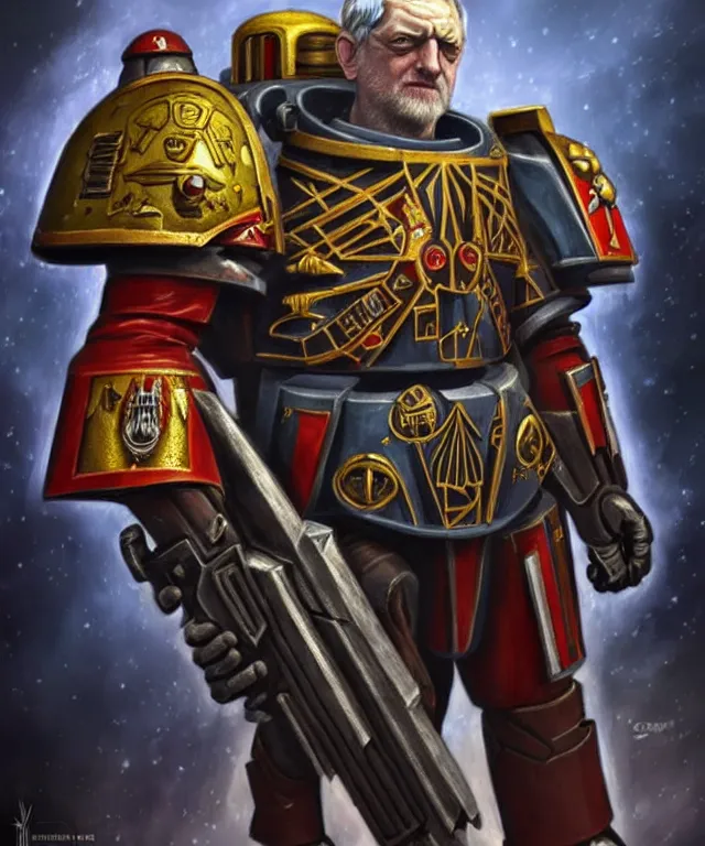 Image similar to Jeremy Corbyn as a Warhammer 40k Space Marine, portrait, highly detailed, intricate, concept art, artstation