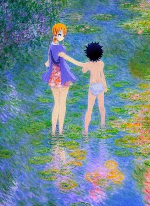 Prompt: a one piece scene, very anime, trending artwork, 4 k, anime painter studio, an impressionist style by claude monet