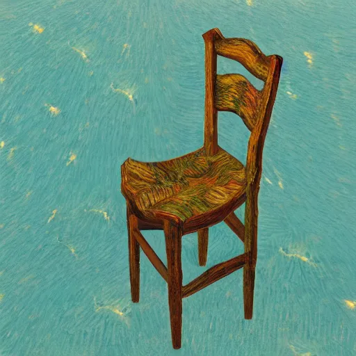 Prompt: franz kafka metamorphosis character looking into the deep to an empty chair in vangogh style, landscape, 8k render