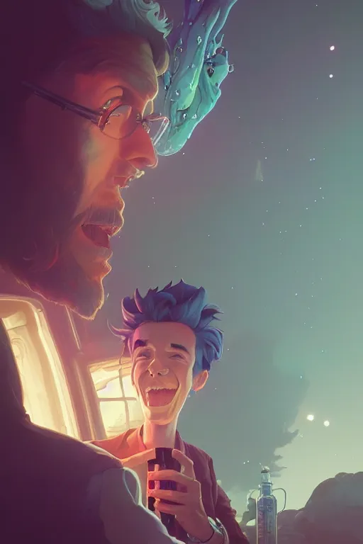 Image similar to highly detailed surreal vfx portrait of a rick sanchez, stephen bliss, unreal engine, greg rutkowski, loish, rhads, beeple, makoto shinkai and lois van baarle, ilya kuvshinov, rossdraws, tom bagshaw, alphonse mucha, global illumination, detailed and intricate environment